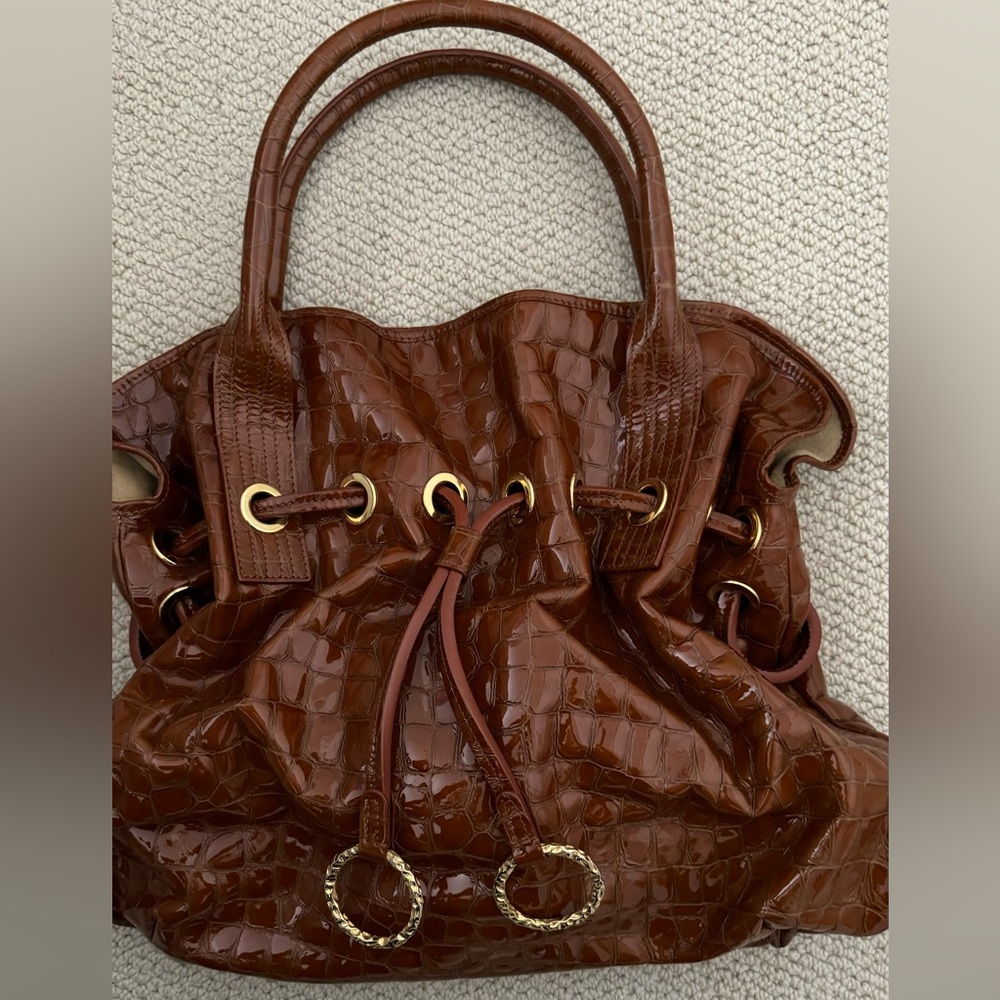 Jane August Patent Leather Tote -Rust / Cognac patent leather